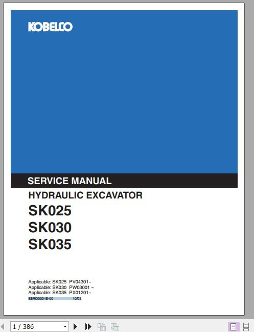 Kobelco Hydraulic Excavator SK025 SK030 SK035 Service Manual 1
