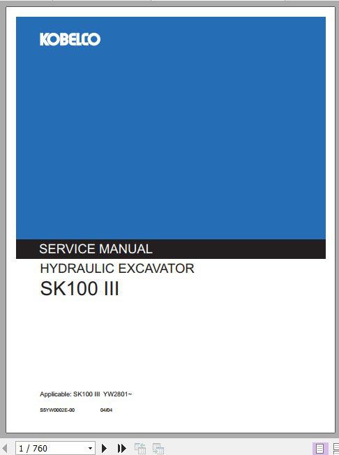 Kobelco Hydraulic Excavator SK100 III Service Manual 1