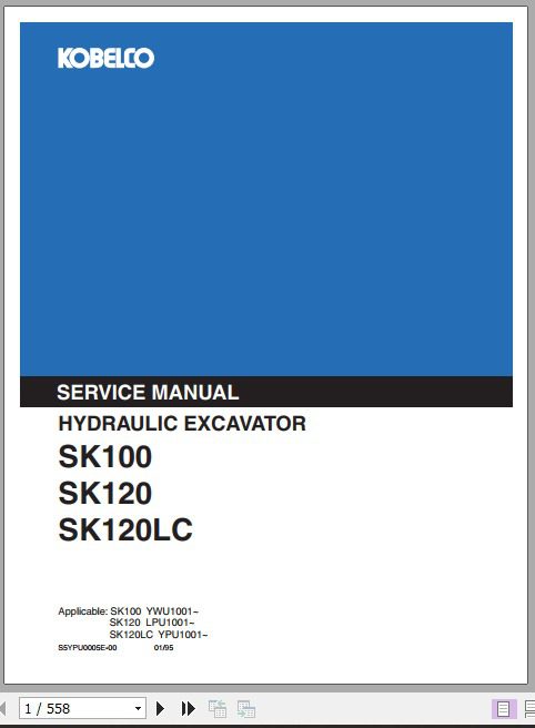 Kobelco Hydraulic Excavator SK100 SK120 SK120LC I Service Manual 1