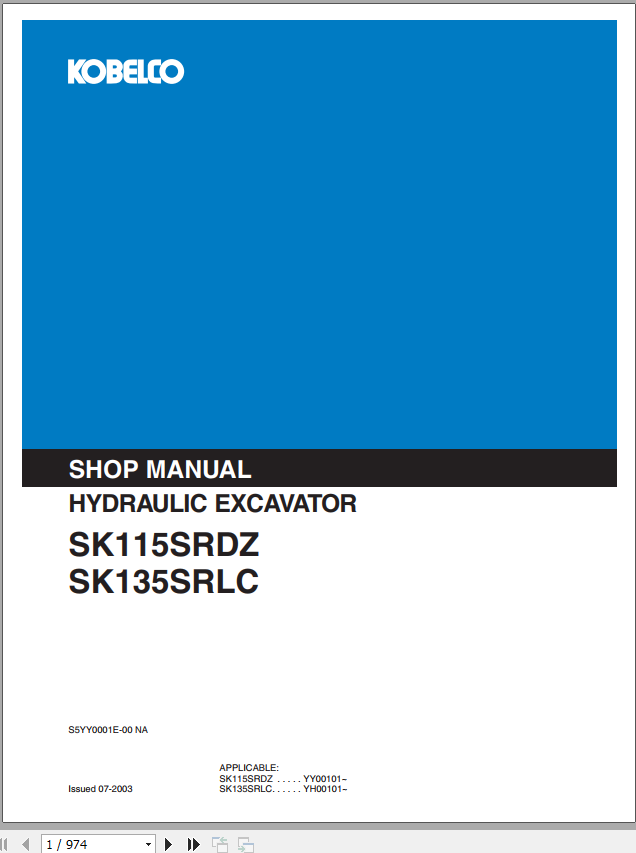 Kobelco Hydraulic Excavator SK115SRDZ SK135SRLC Shop Manual 1