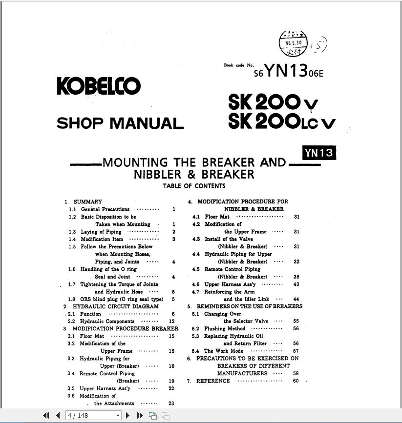 Kobelco Hydraulic Excavator SK200 3 SK200LC 3 Nibbler Breaker Shop Manual 2