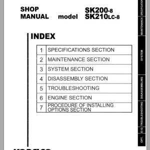 Kobelco Hydraulic Excavator SK200 8 SK210LC 8 Shop Manual 1