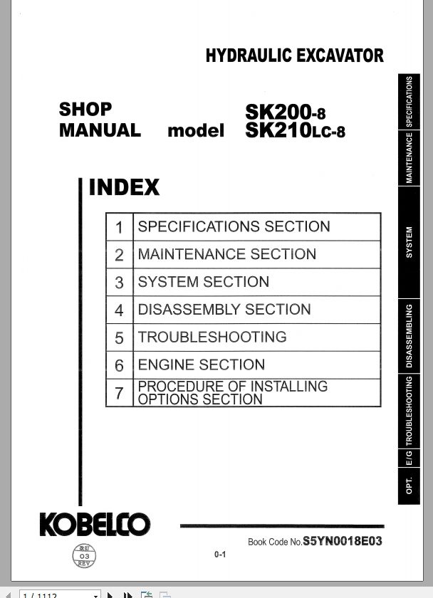 Kobelco Hydraulic Excavator SK200 8 SK210LC 8 Shop Manual 1