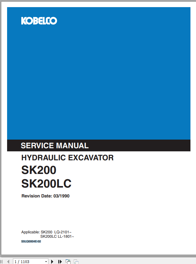 Kobelco Hydraulic Excavator SK200 SK200LC Service Manual 1