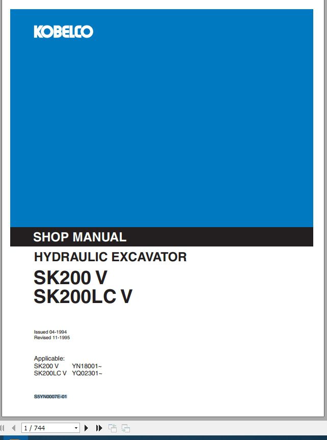 Kobelco Hydraulic Excavator SK200 V SK200LC V Shop Manual 1
