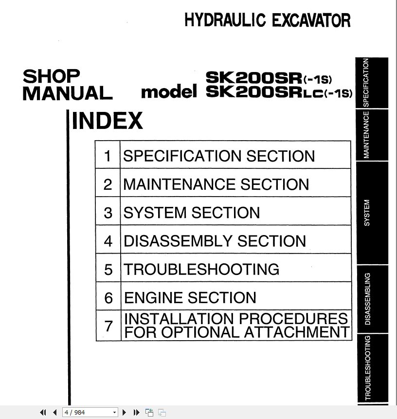 Kobelco Hydraulic Excavator SK200SR 1S SK200SRLC 1S I Service Manual 2