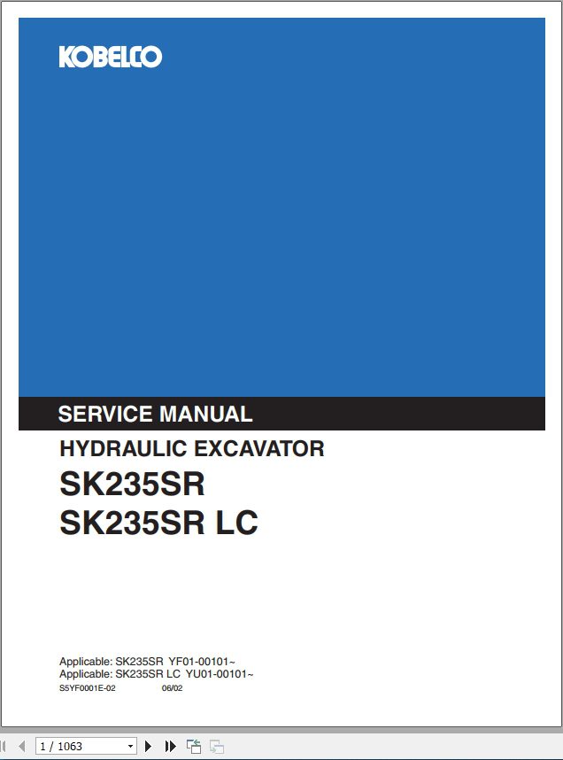 Kobelco Hydraulic Excavator SK235SR SK235SRLC Service Manual 1