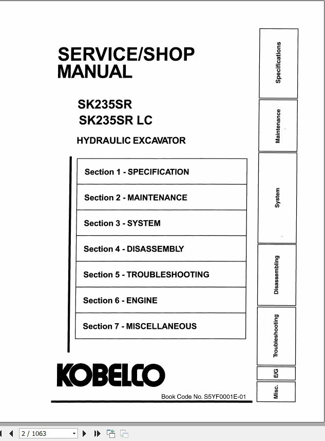 Kobelco Hydraulic Excavator SK235SR SK235SRLC Service Manual 2