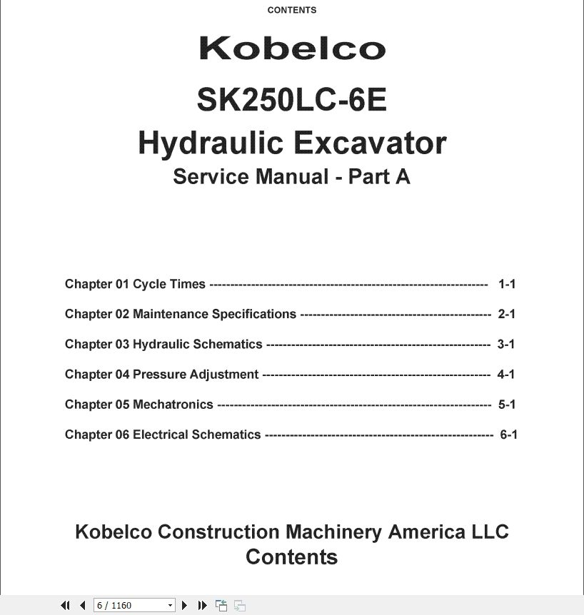 Kobelco Hydraulic Excavator SK250LC 6E Shop Manual 2