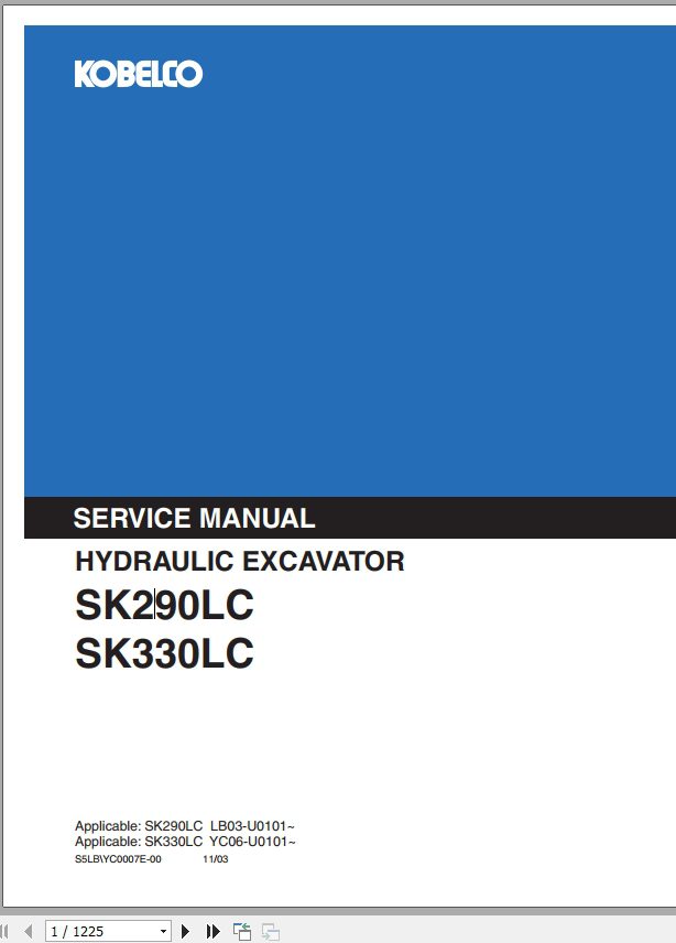 Kobelco Hydraulic Excavator SK290LC SK330LC Shop Manual 1