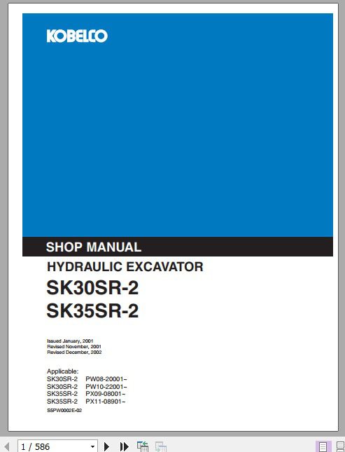 Kobelco Hydraulic Excavator SK30SR 2 SK35SR 2 Shop Manual 1