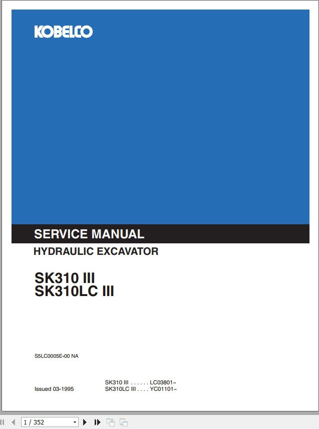 Kobelco Hydraulic Excavator SK310 III SK310LC III Service Manual 1