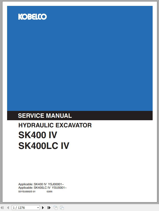 Kobelco Hydraulic Excavator SK400 IV SK400LC IV Service Manual 1