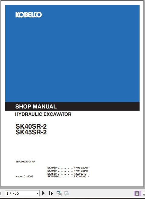 Kobelco Hydraulic Excavator SK40SR 2 SK45SR 2 Shop Manual 1