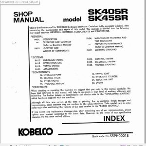 Kobelco Hydraulic Excavator SK40SR SK45SR Shop Manual 2