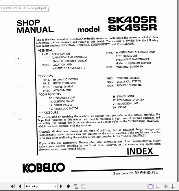 Kobelco Hydraulic Excavator SK40SR SK45SR Shop Manual 2
