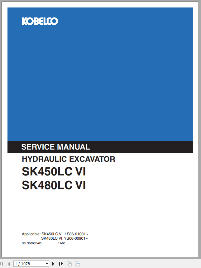 Kobelco Hydraulic Excavator SK450LC VI SK480LC VI Service Manual 1