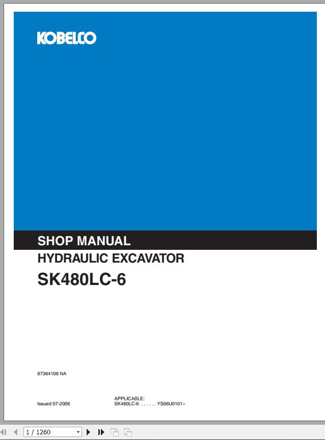 Kobelco Hydraulic Excavator SK480LC 6 Shop Manual 1
