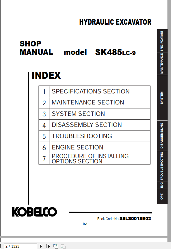 Kobelco Hydraulic Excavator SK485 9 Tier 4 Shop Manual 2