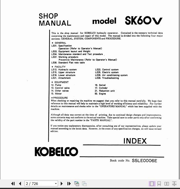 Kobelco Hydraulic Excavator SK60V Service Manual 2