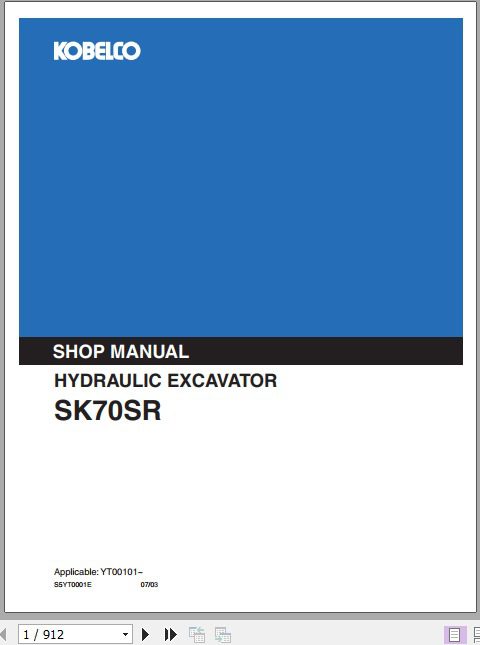 Kobelco Hydraulic Excavator SK70SR Shop Manual 1