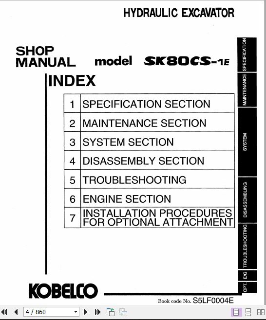 Kobelco Hydraulic Excavator SK80CS 1E Service Manual 2