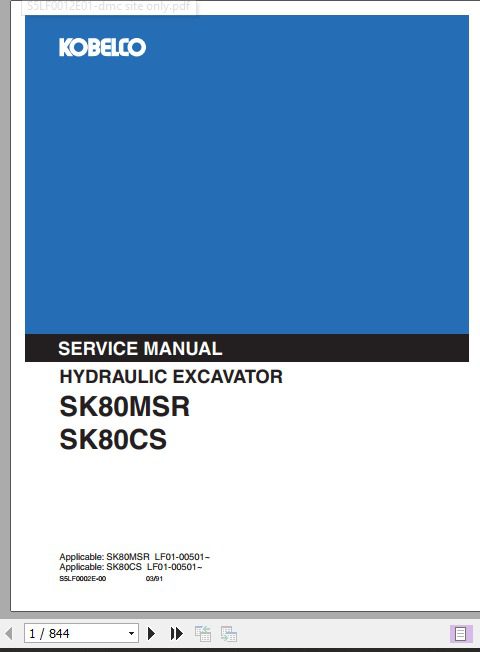 Kobelco Hydraulic Excavator SK80MSR SK80CS Service Manual 1