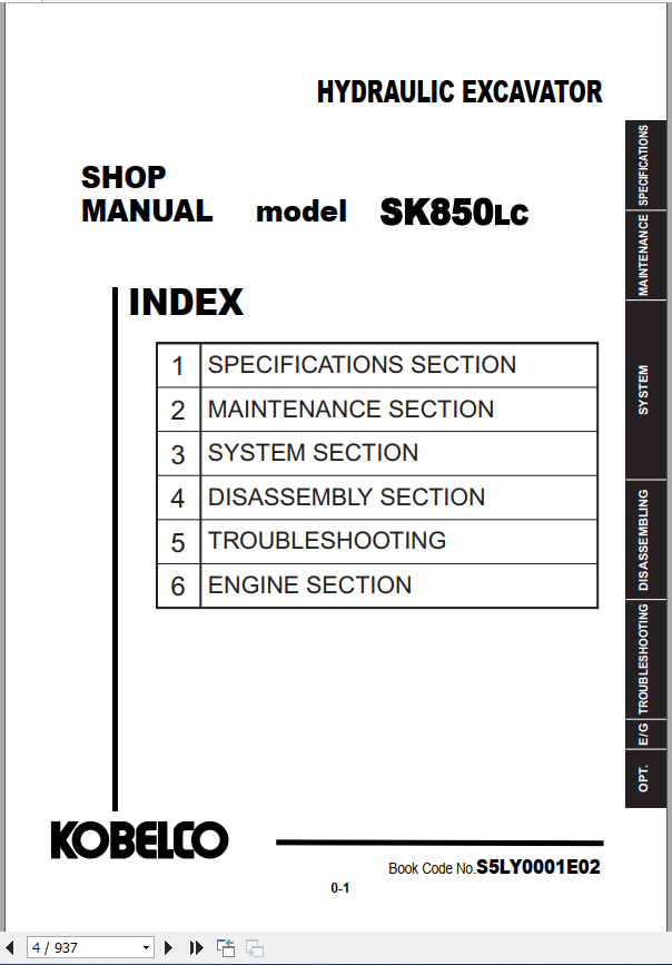 Kobelco Hydraulic Excavator SK850LC Super Acera Tier 3 Shop Manual 2