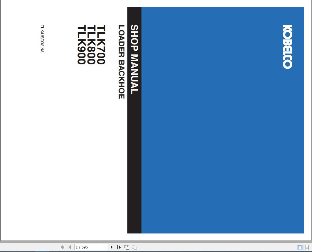 Kobelco Loader Backhoe TLK700 TLK800 TLK900 Shop Manual 1