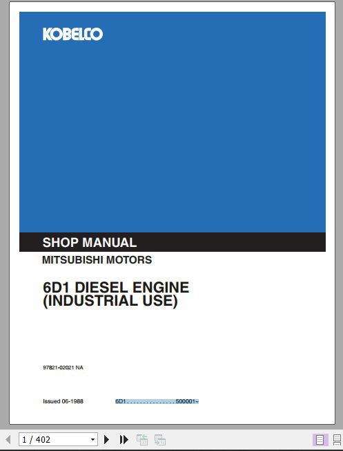 Kobelco Mitsubishi 6D1 Diesel Engine For Industrial Use Shop Manual 1