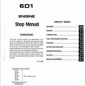 Kobelco Mitsubishi 6D1 Diesel Engine For Industrial Use Shop Manual 2