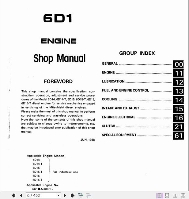 Kobelco Mitsubishi 6D1 Diesel Engine For Industrial Use Shop Manual 2