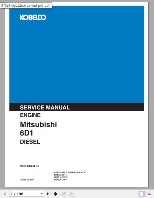 Kobelco Mitsubishi 6D1 Diesel Engine Sevice Manual 1