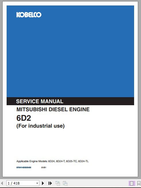 Kobelco Mitsubishi 6D2 Diesel Engine For Industrial Use Sevice Manual 1 1