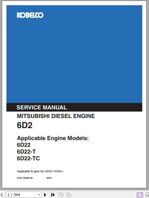 Kobelco Mitsubishi 6D2 T TC Diesel Engine Sevice Manual 1