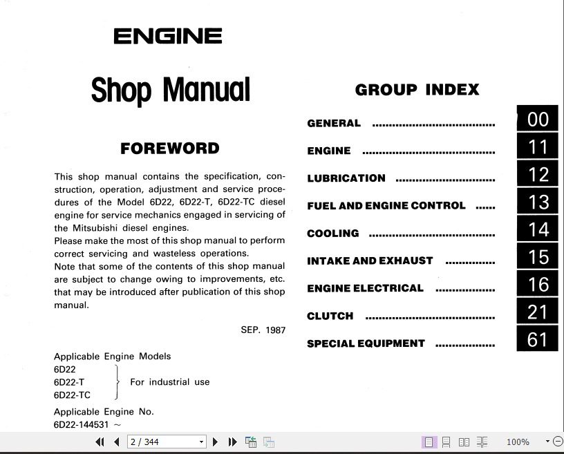Kobelco Mitsubishi 6D2 T TC Diesel Engine Sevice Manual 2