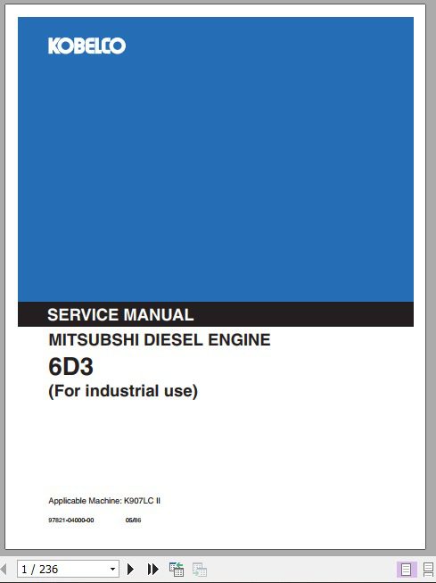 Kobelco Mitsubishi 6D3 K907LC II For industrial use Diesel Engine Sevice Manual 1