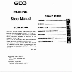 Kobelco Mitsubishi 6D3 K907LC II For industrial use Diesel Engine Sevice Manual 2