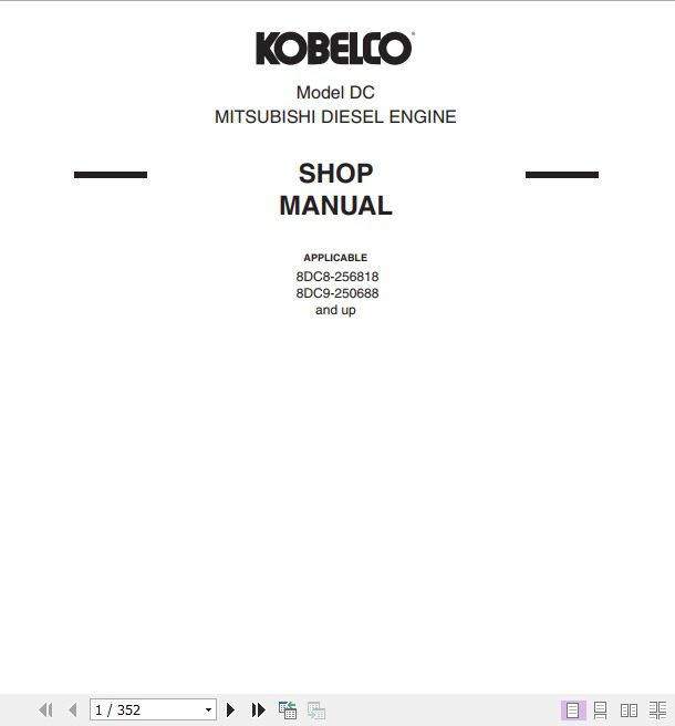 Kobelco Mitsubishi 8DC8 8DC9 and up Diesel Engine Shop Manual 1