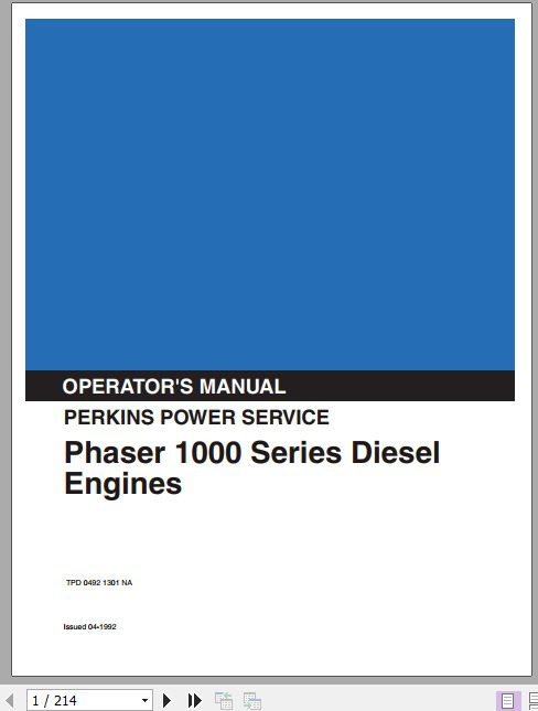 Kobelco Perkins Series Engine Phaser 1000 Series Diesel Engines Operators Manual 1