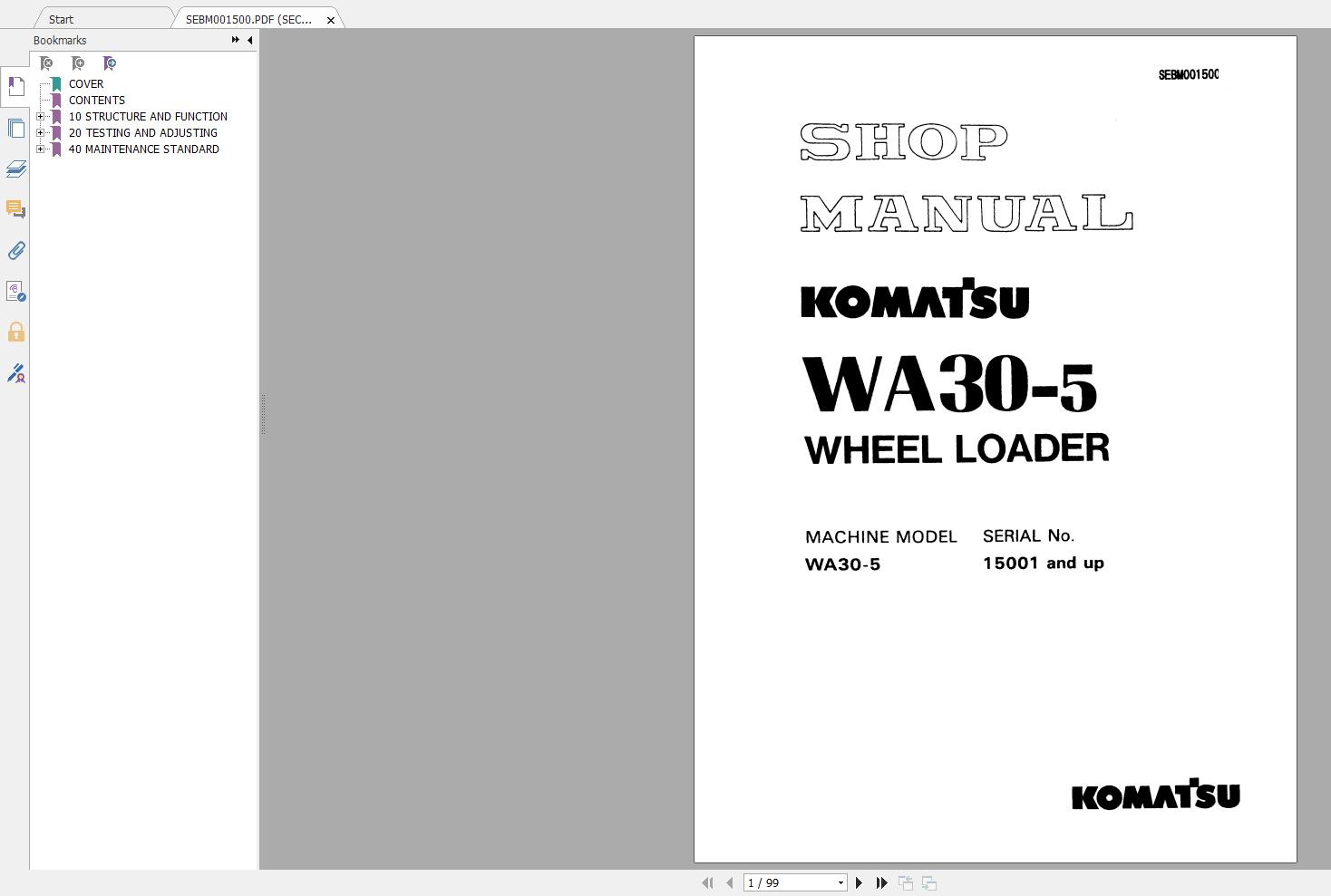 Komatsu Wheel Loaders WA30 5 Shop Manual1