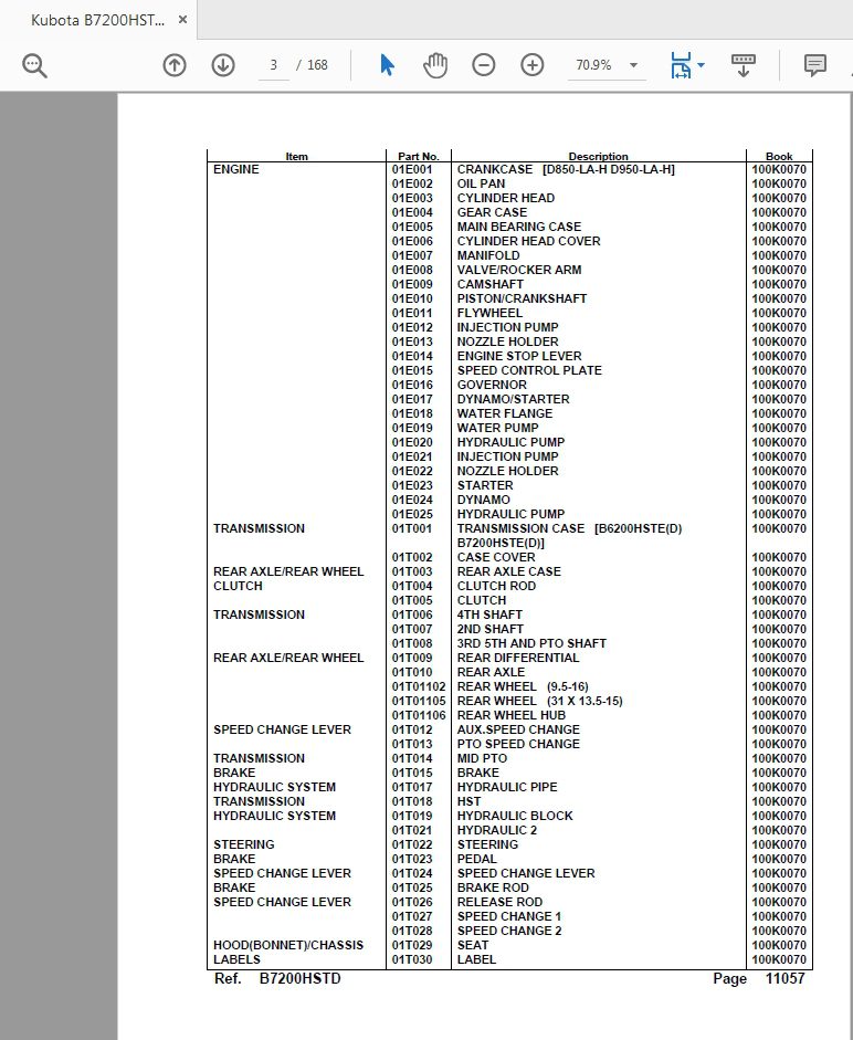 Kubota B7200HSTD Parts Catalogue 3