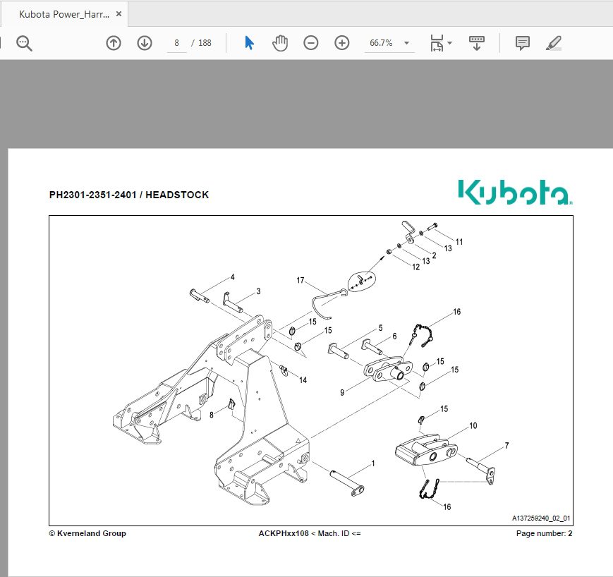 Kubota Power Harrow PH 2301 2351 2401 Parts Manual 4