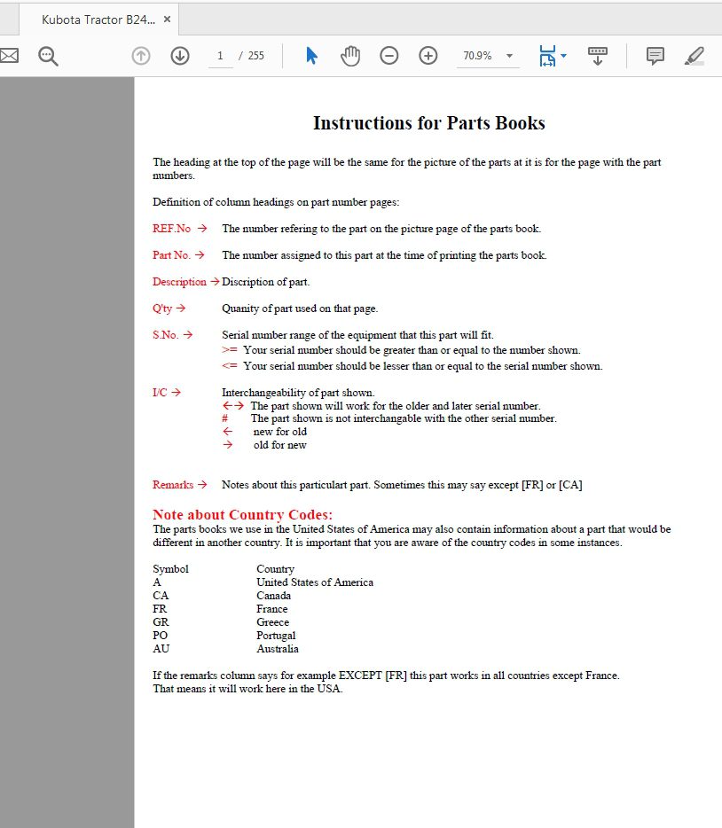 Kubota Tractor B2400HSE Parts Manual 1