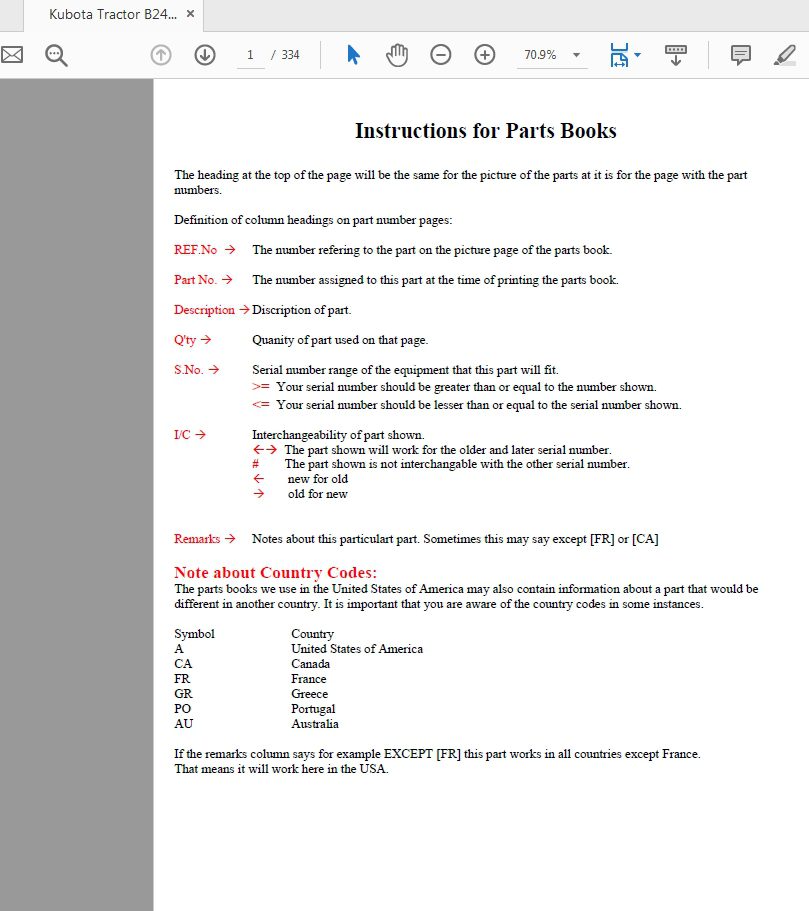 Kubota Tractor B2410HSD Parts Manual 1