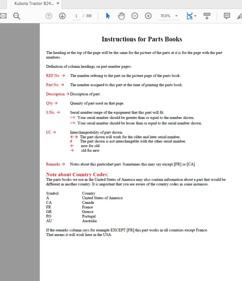 Kubota Tractor B2410HSE Parts Manual 1