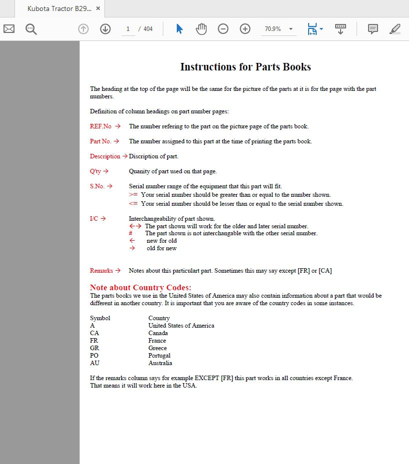 Kubota Tractor B2910HSD Parts Manual 1 1