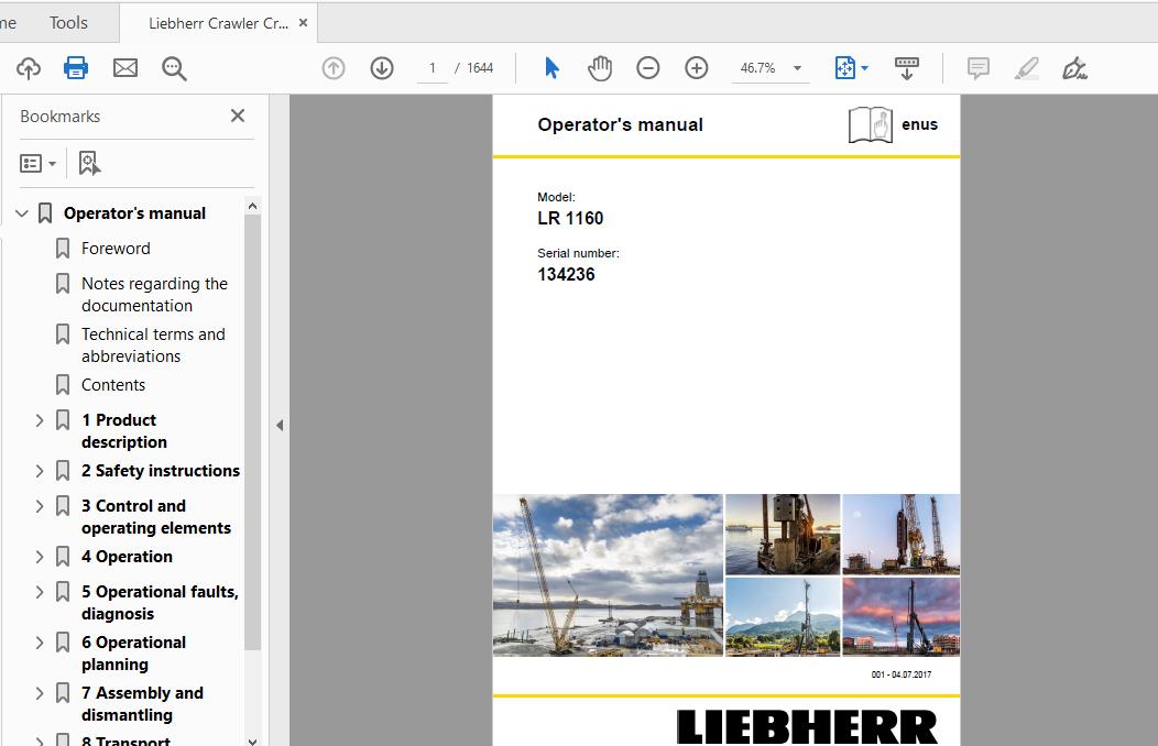 Liebherr Crawler Crane LR 1160 134236 Operators Manual07 2017 1