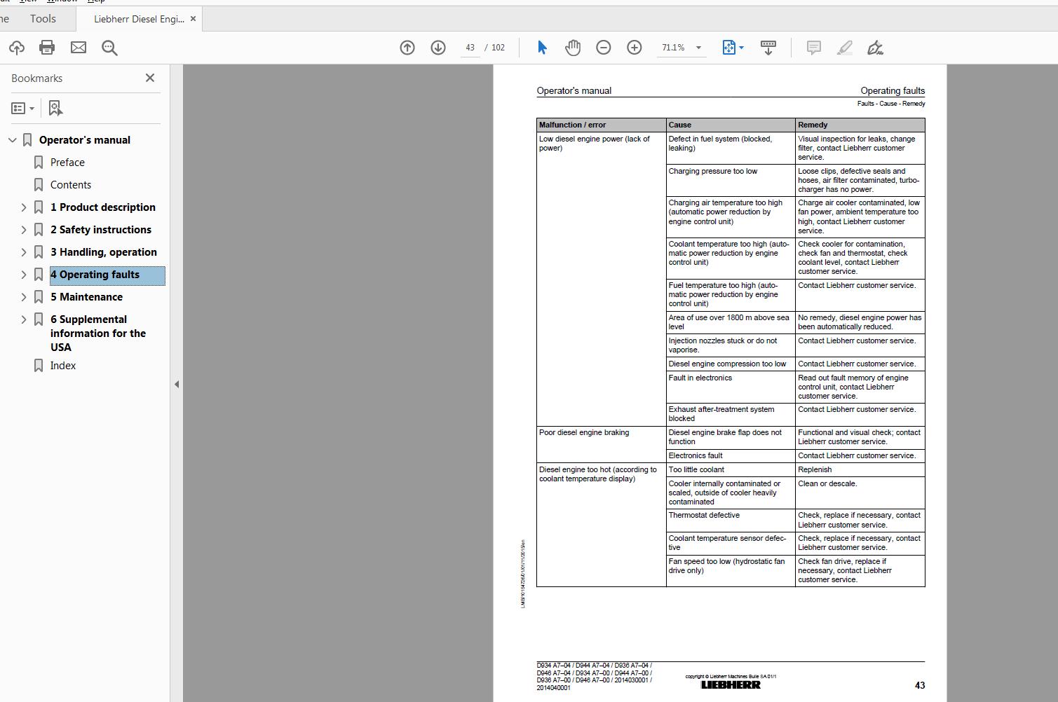 Liebherr Diesel Engine D934 D936 D944 D946 A7 04 A7 00 Operator Manual 3