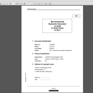 Liebherr Hydraulic Excavator LH 60M LH 60M Timber LH 60C Service Manual 11651939 1